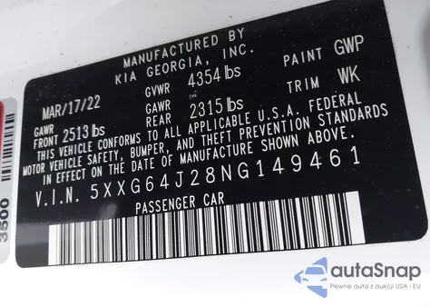 2022 Kia K5 Gt-Line from USA, damaged, VIN 5XXG64J28NG149461